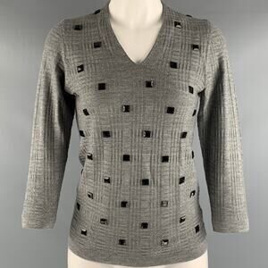 MARLOWE Size S Grey Black Cashmere Silk Beaded V Neck Casual Top